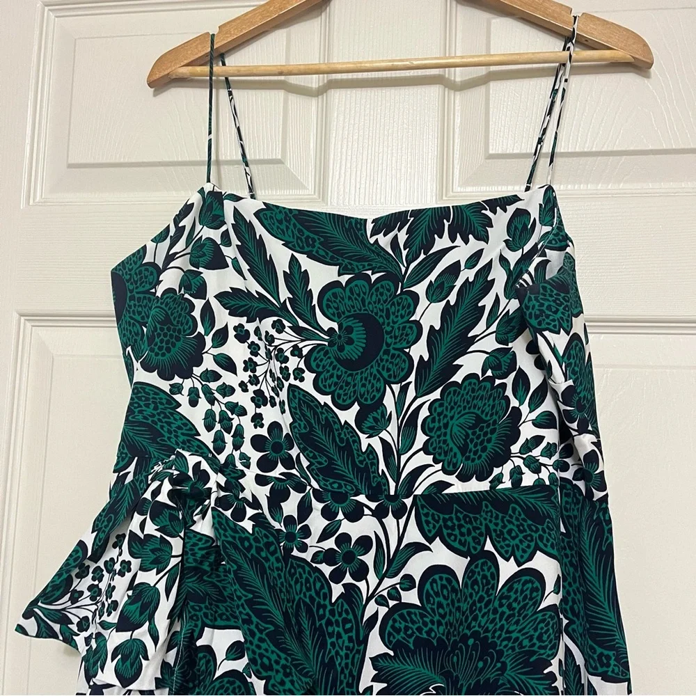 J CREW 100% Silk Hi Low Maxi Dress Tropical Floral Green White Bow Size 20 - Picture 5 of 15